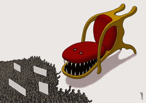 Cartoon: power beast (medium) by Medi Belortaja tagged dictators,dictator,armchair,chair,protests,spring,arab,syria,turkey,peoples,peple,angry,beast,power,dictatorship,erdogan,threat,threatening