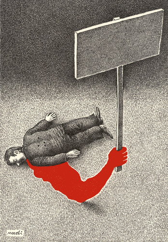Cartoon: protest (medium) by Medi Belortaja tagged protest,demorcacy,kided,man
