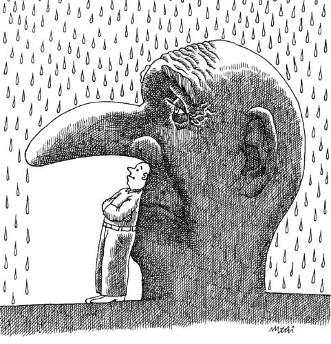 Cartoon: raining (medium) by Medi Belortaja tagged nose,raining,tutelage,man,umbrella