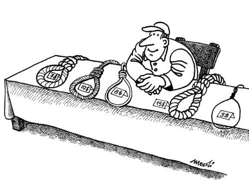 Cartoon: select and purchase (medium) by Medi Belortaja tagged selling,rope,hanging,market