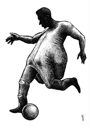 Cartoon: strange footballer (medium) by Medi Belortaja tagged fingers,hand,soccer,footballer,strange,kick,finger,ball