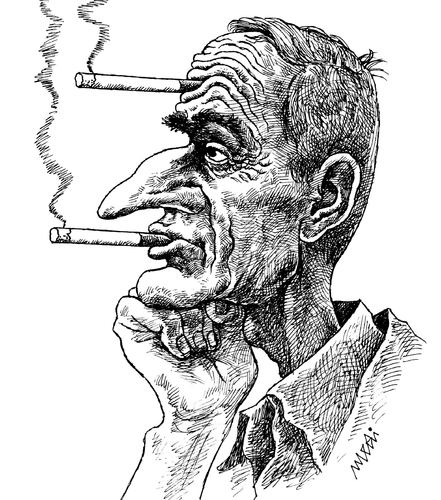 Cartoon: thinking and smoking (medium) by Medi Belortaja tagged cigarettes,thinker,thinking,creases,smoking
