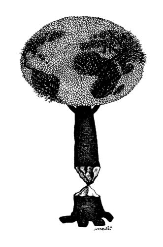 Cartoon: tree world (medium) by Medi Belortaja tagged tree,cut,world,earth,globe,environment,continents,ecological,destruction