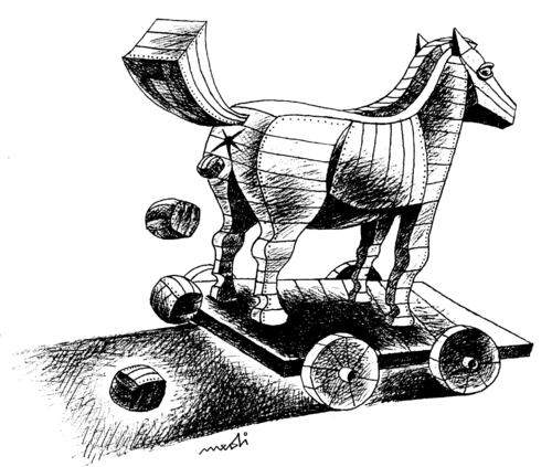Cartoon: Trojan Horse (medium) by Medi Belortaja tagged horse,trojan,excrement,humor