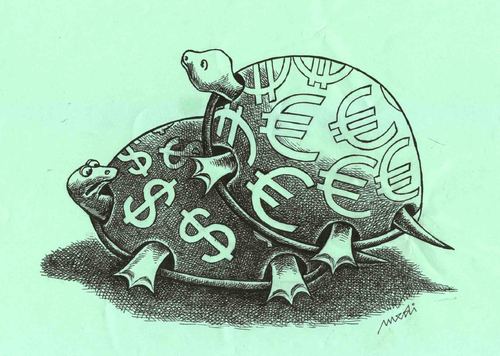 Cartoon: turtles love (medium) by Medi Belortaja tagged dollar,euro,money,love,turtles,economic,humor