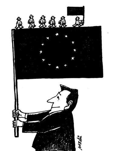 Cartoon: two directions (medium) by Medi Belortaja tagged flags,flag,europe,standardbearer