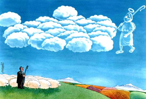 Cartoon: Two Shepherds (medium) by Medi Belortaja tagged humor,sky,sheep,fold,shepherds