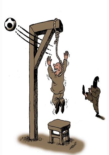 Cartoon: ultimate goal (medium) by Medi Belortaja tagged goal,ultimate,hanging,execution,soocer,ball,hangman
