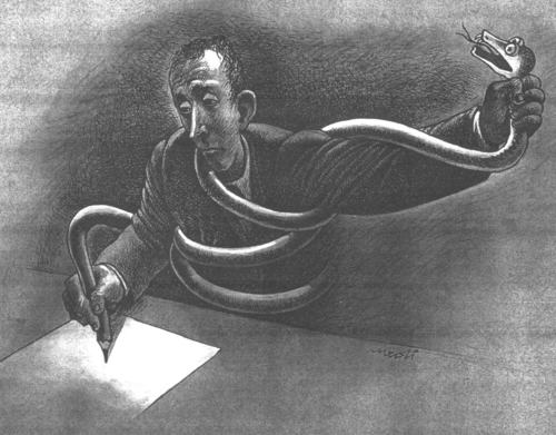 Cartoon: snake fountain pen (medium) by Medi Belortaja tagged freedom,writing,pencil,pen,fountain,snake,speech,journalists