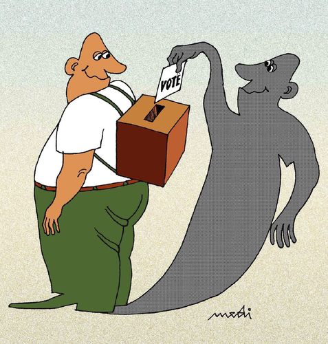 Cartoon: when votes shadow (medium) by Medi Belortaja tagged election,shadow,box,elections,vote