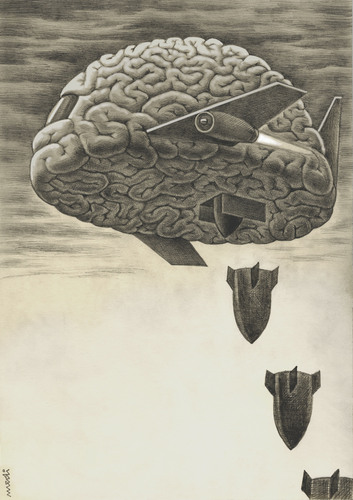 Cartoon: war brain (medium) by Medi Belortaja tagged brain,war,mind,plane,bomb,bombing,military