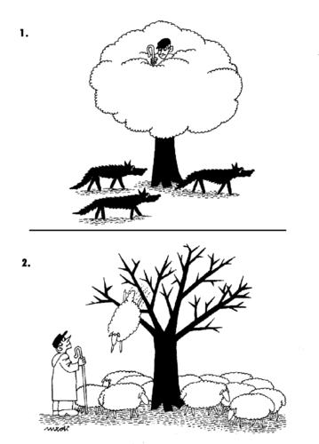 Cartoon: Wolves and sheep shepherd (medium) by Medi Belortaja tagged humor,shepherd,sheep,wolves