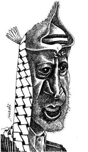 Cartoon: yasser arafat (medium) by Medi Belortaja tagged palestine,scarf,mideast,war,pace,dove,pigeon,arafat,yasser