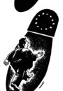 Cartoon: backwards (small) by Medi Belortaja tagged backwards,walking,traces,eu,europe,politics,politicians