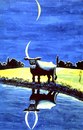 Cartoon: cow reflection in lake (small) by Medi Belortaja tagged cow,horns,moon,night,water