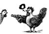 Cartoon: ...or eggs..or your life... (small) by Medi Belortaja tagged eggs gun chicken threat rooster black humor