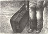Cartoon: The train is coming (small) by Medi Belortaja tagged travel traveling emigrant migration immigrant waiting luggage bag railway railways
