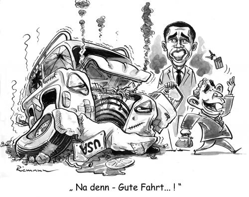 Cartoon: Amtsübergabe (medium) by Riemann tagged obama,bush,presidency,usa,barack obama,usa,amerika,weiße haus,präsident,präsidentschaft,amtszeit,george bush,amt,amtsübergabe,chaos,aussichten,barack,obama,weiße,haus,george,bush