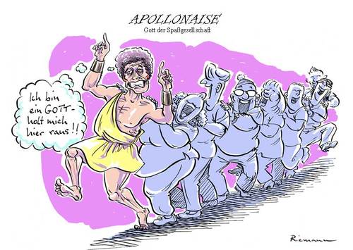 Cartoon: Apollonaise (medium) by Riemann tagged apollon,gott,goetter,gods,olymp,spassgesellschaft,polonaise