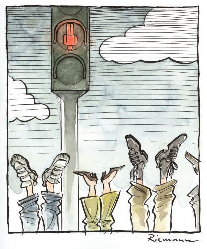 Cartoon: Deutsche Ampel (medium) by Riemann tagged ampel,traffic,light,verkehr,gesellschaft,ordnung,disziplin,gesetz,obedience,verkehr,straßenverkehr,straße,fußgängerzone,fußgänger,ampel,rot,handstand,alltag,verkehrsregeln,warten