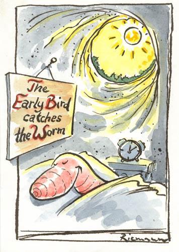 Cartoon: Early Bird (medium) by Riemann tagged worm,bird,sleep,sayings,früh,wurm,vogel,schlafen