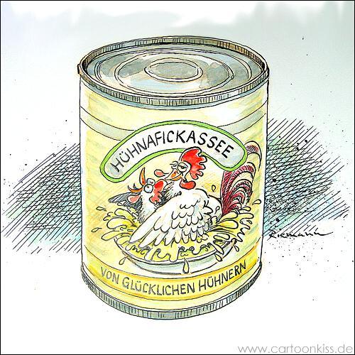 Cartoon: Hühna F. (medium) by Riemann tagged huhn,frikassee,dose,glücklich,