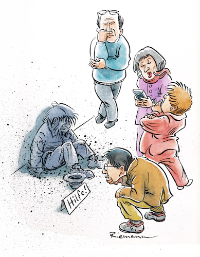 Cartoon: Installation (medium) by Riemann tagged kunst,installation,performance,ausstellung,art,happening,kultur,elite,gesellschaft,obdachlos,arm,leben,auf,der,strasse,bildungsbürgertum,abgehoben,weltfremd,cartoon,george,riemann
