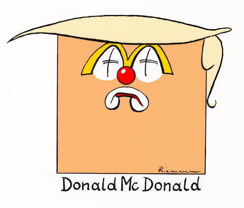 Cartoon: Le Mac (medium) by Riemann tagged donald,trump,ronald,mcdonald,mc,donalds,president,of,the,united,states,america,clown,junk,food,cheap,populist,amerika,square,orange,cartoon,george,riemann,donald,trump,ronald,mcdonald,mc,donalds,president,of,the,united,states,america,clown,junk,food,cheap,populist,amerika,square,orange,cartoon,george,riemann