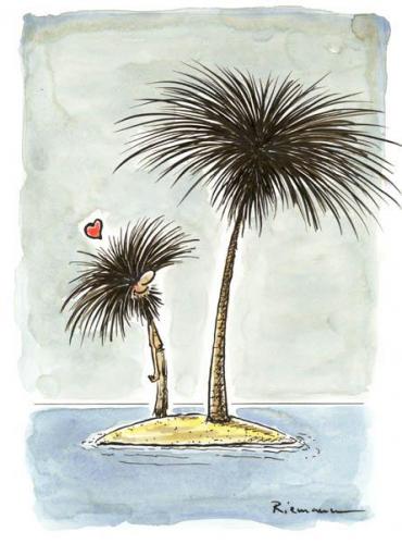 Cartoon: Life Companions (medium) by Riemann tagged island,palm,tree,love,shipwrecked,insel,liebe,palme