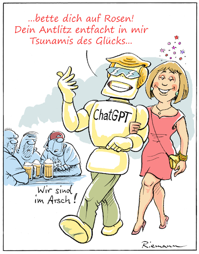 Cartoon: Männer (medium) by Riemann tagged mann,frau,chatgpt,beziehung,flirt,verstehen,komplimente,geschlechter,dumpfbacken,macho,charmant,schmeicheln,künstliche,intelligenz,roboter,cartoon,george,riemann,mann,frau,chatgpt,beziehung,flirt,verstehen,komplimente,geschlechter,dumpfbacken,macho,charmant,schmeicheln,künstliche,intelligenz,roboter,cartoon,george,riemann