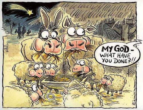 Cartoon: My God ! (medium) by Riemann tagged god,christ,holy,cow,weihnachten,baby,jesus