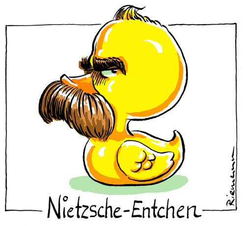 Cartoon: Nietzsche (medium) by Riemann tagged nietzsche,quietscheente,gummiente,wortspiel,cartoon,george,riemann,nietzsche,quietscheente,gummiente,wortspiel,cartoon,george,riemann