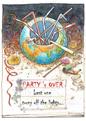 Cartoon: Party is Over (medium) by Riemann tagged environment,umwelt,resources,earth,world,erde,abuse,banks,bankster,finanzwelt,financial,players,money,lobbyism,geld,lobbies,revolution,99,percent,gier,investors,investoren,wall,street,aktien,crisis,krise