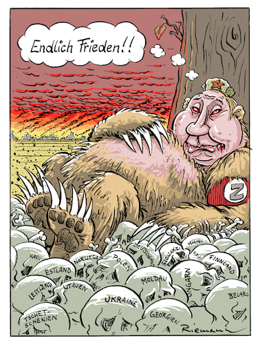 Cartoon: Russischer Frieden (medium) by Riemann tagged putin,russland,krieg,zerstörung,angriff,diktator,kriegsverbrecher,imperialismus,überfall,ukraine,demokratie,frieden,eroberung,unterdrückung,cartoon,george,riemann,putin,russland,krieg,zerstörung,angriff,diktator,kriegsverbrecher,imperialismus,überfall,ukraine,demokratie,frieden,eroberung,unterdrückung,cartoon,george,riemann