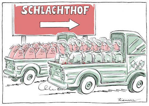 Cartoon: Schweinerei (medium) by Riemann tagged fleisch,schweine,schlachter,toennies,tierhaltung,ernaehrung,schlachtbetriebe,arbeitsbedingungen,unmenschlich,corona,hotspots,cartoon,george,riemann,fleisch,schweine,schlachter,toennies,tierhaltung,ernaehrung,schlachtbetriebe,arbeitsbedingungen,unmenschlich,corona,hotspots,cartoon,george,riemann