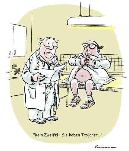 Cartoon: Trojaner (medium) by Riemann tagged trojaner,virus,wurm,computer,sicherheit,gesundheit,digital,technik,arzt,safety,health,trojans,cartoon,george,riemann,trojaner,virus,wurm,computer,sicherheit,gesundheit,digital,technik,arzt,safety,health,trojans,cartoon,george,riemann