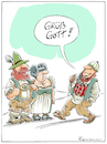 Cartoon: Ökumene (small) by Riemann tagged religion,islam,christentum,grüß,gott,ökumene,gottesdienst,selbstmord,attentäter,islamist,cartoon,george,riemann