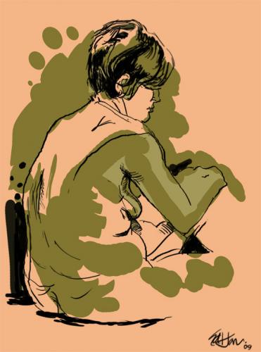 Cartoon: Ashley Seated (medium) by halltoons tagged figure,drawing,female,model,sketch,digital