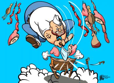 Cartoon: Butcher (medium) by halltoons tagged butcher,cleaver,meat,action,cartoon,comic