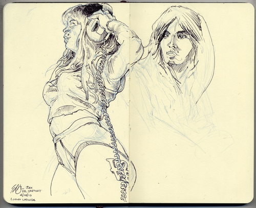 Cartoon: Dr. Sketchy Moleskine Study (medium) by halltoons tagged girl,sketch,moleskine,drawing,pen,ink