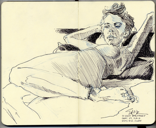 Cartoon: Monday Night Figure Sketch (medium) by halltoons tagged woman,girl,nude,model,drawing,sketch,pen,ink