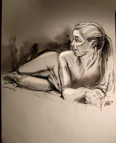 Cartoon: Reclining Female Nude (medium) by halltoons tagged female,girl,nude,drawing,pose