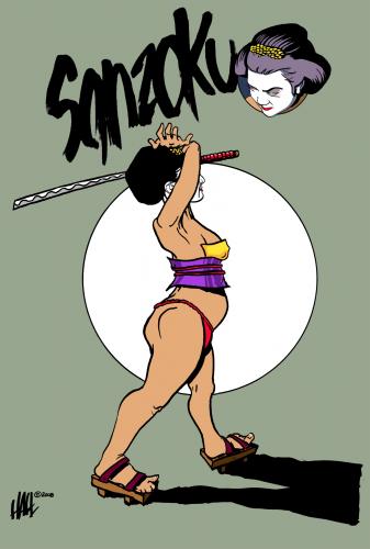 Cartoon: Samurai-Geisha Cover Art (medium) by halltoons tagged manga,japan,woman,girl,geisha,samurai
