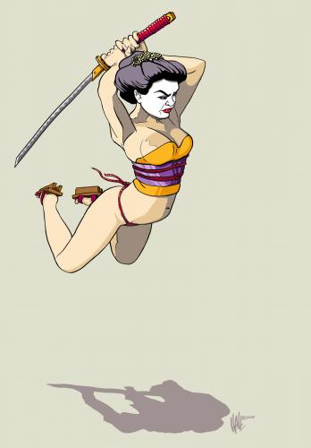Cartoon: Samurai Geisha (medium) by halltoons tagged samurai,geisha,manga,girl
