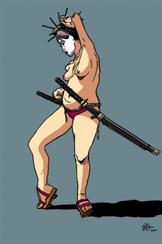 Cartoon: Sanzoku 25 (medium) by halltoons tagged samurai,geisha,japan,woman,manga,comic,heroine