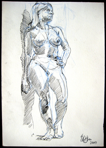 Cartoon: Statuesque Model from Below (medium) by halltoons tagged nude,figure,woman,sketch,drawing,model