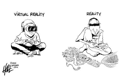 Cartoon: Virtual and Real (medium) by halltoons tagged virtual,reality,apple,headset,gadget,computers,virtual,reality,apple,headset,gadget,computers