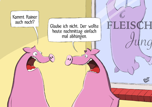 Cartoon: Abhängen (medium) by luftzone tagged thomas,luft,cartoon,lustig,tier,schwein,sau,schweine,schlachter,metzger,fleischer,fleischerei,metzgerei,schlachterei,abhängen,schlachtung,thomas,luft,cartoon,lustig,tier,schwein,sau,schweine,schlachter,metzger,fleischer,fleischerei,metzgerei,schlachterei,abhängen,schlachtung