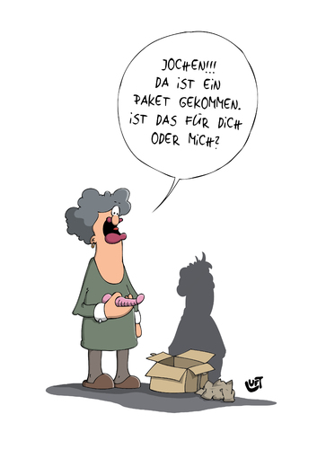 Cartoon: Das Paket (medium) by luftzone tagged cartoonalarm,cartoon,thomas,luft,luftzone,humor,comic,spaß,lustig,freude,lachen,comedy,lacher,brüller,zeichnung,sprechblase,karikatur,paket,päckchen,jochen,mann,frau,dildo,sexspielzeug,cartoonalarm,cartoon,thomas,luft,luftzone,humor,comic,spaß,lustig,freude,lachen,comedy,lacher,brüller,zeichnung,sprechblase,karikatur,paket,päckchen,jochen,mann,frau,dildo,sexspielzeug