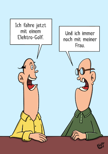 Cartoon: Elektroauto (medium) by luftzone tagged thomas,luft,cartoon,lustig,elektroauto,umweltbewusst,umwelt,elektro,vw,golf,frau,männer,unterhaltung,thomas,luft,cartoon,lustig,elektroauto,umweltbewusst,umwelt,elektro,vw,golf,frau,männer,unterhaltung